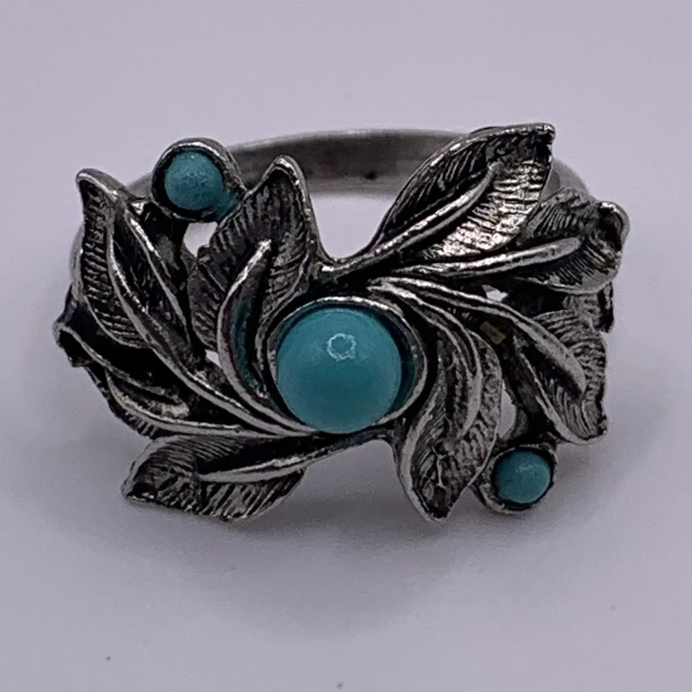 Lot of Two Southwest Style Rings Silver Tone Turquoise Color Stones Size 8 Adj